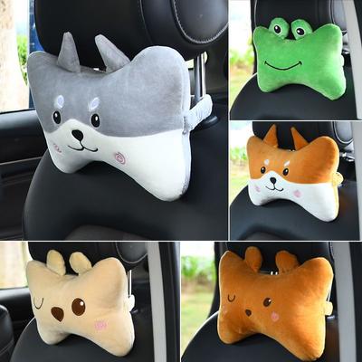 New Cartoon Headrest Pillow Cute Headrest Plush Cartoon Animal Car Lumbar Support Pillow Creative Car Neck Pillow Accessories