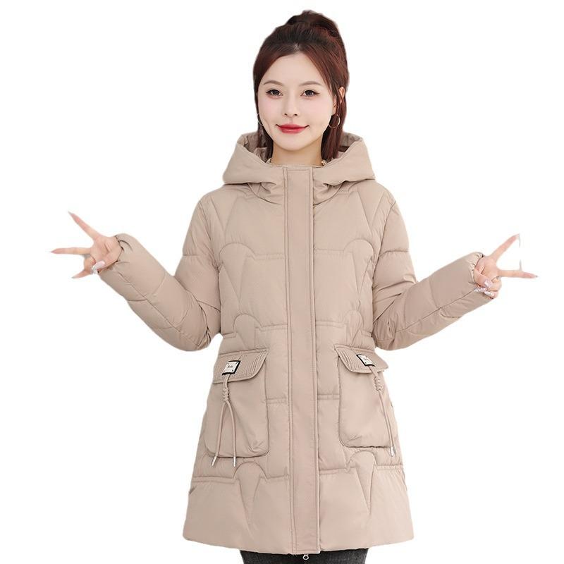 Fashion Hooded Down Cotton Jacket Women's Mid-length New Casual Korean Version Loose Season Cotton Jacket Women's Thickened Padded Jacket