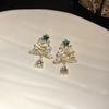Silver Needle Christmas Tree Diamond Pearl Stud Earrings New Fashion Earrings Niche Design Christmas Earrings