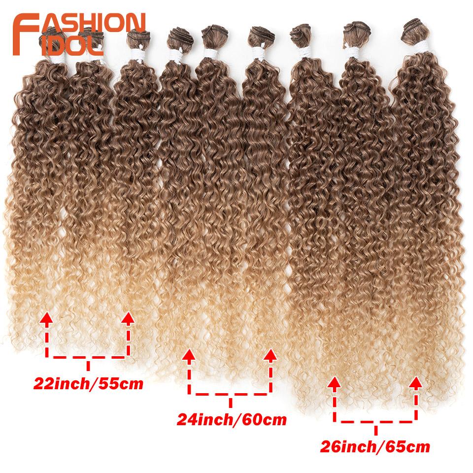 FASHION IDOL 22-26 Zoll 300g/9 Stück Kinky Curly Synthetische Weave Haarverlängerungen Ombre Braun Hitzebeständige Faser Haarsträhnen