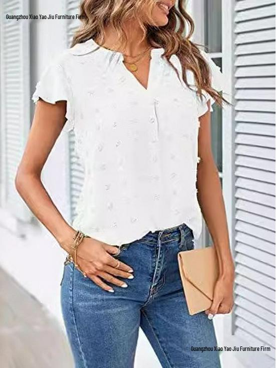European and American Women's Ruffle Chiffon Summer Shirt