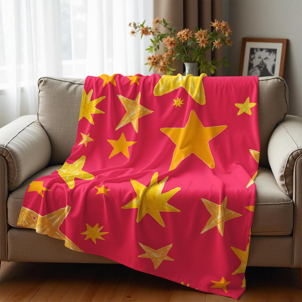 Crayon Golden Star Anime Cartoon Flannel Blanket Soft Warm Throw for Bedroom Sofa Car Kids Holiday Gift