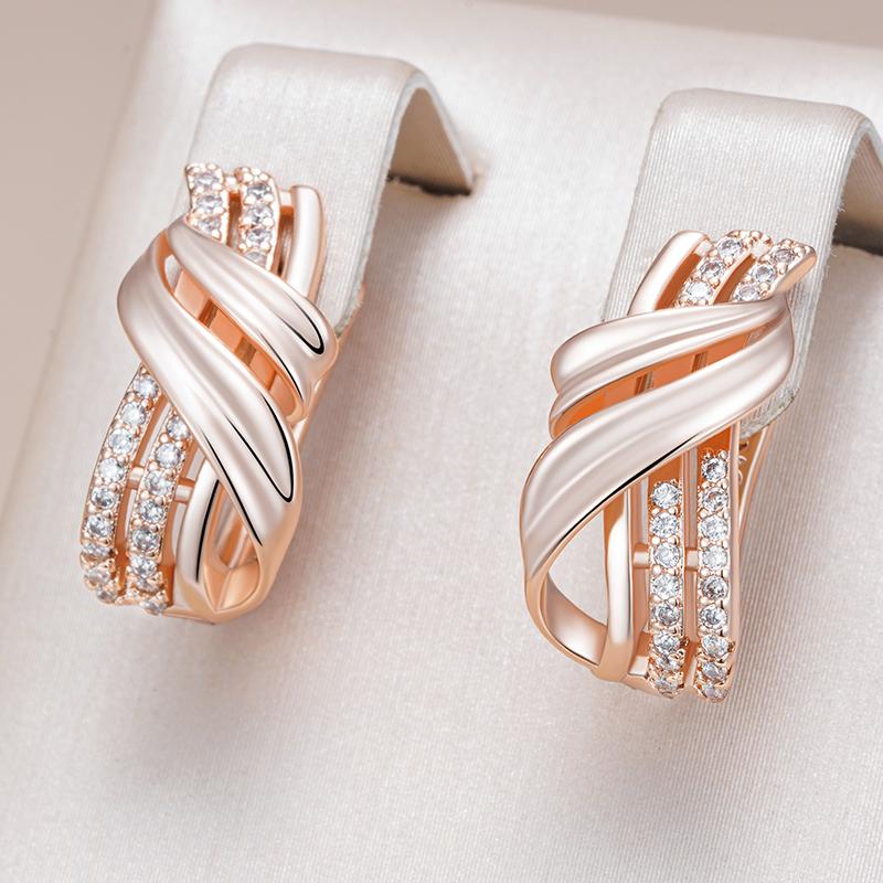Rose Gold Color Ethnic Bride Drop Earrings For Women Unique Geometry Natural Zircon Accessories Daily Fine Jewelry