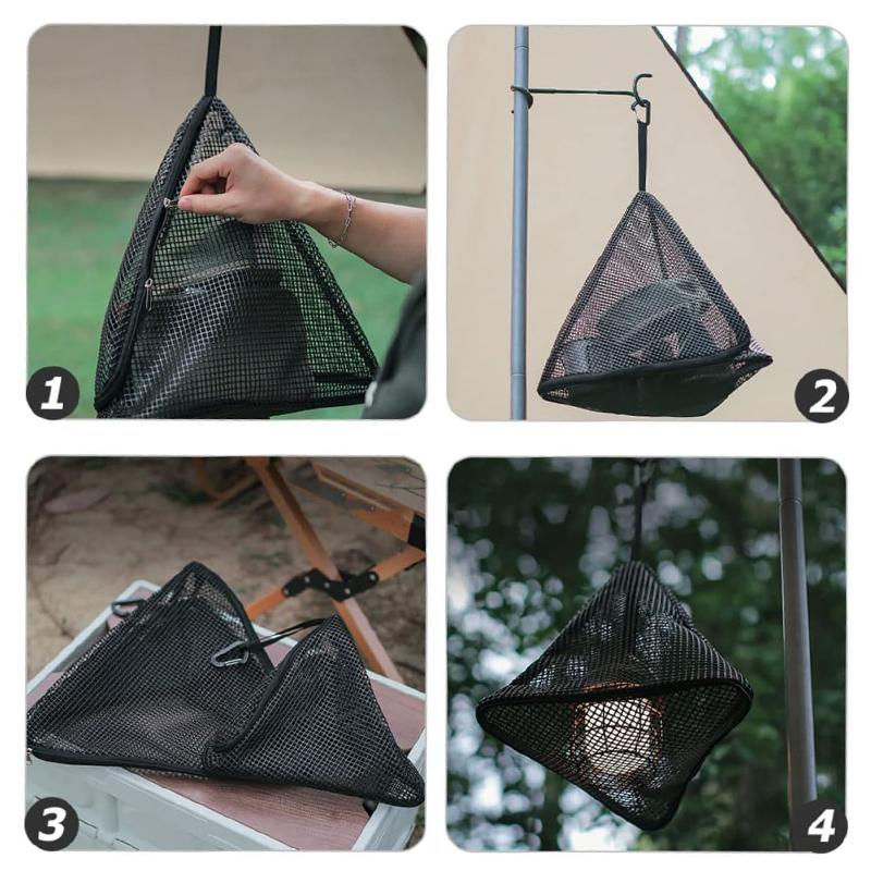 Outdoor Camping Kitchen Hanging Net Kitchen Foldable Storage Bag Cookware Drying Net Triangular Drying Net Dry Food Organizer
