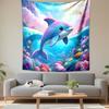 Colorful Cartoon Dolphin In Underwater World Patterned Tapestry Decorative Wall Hanging, Home Bedroom Living Room Decor