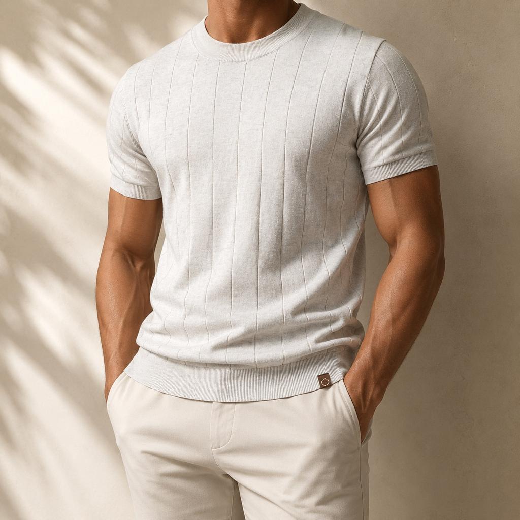 AIOPESON Men's 100% Cotton T-Shirt Wide Striped Crew Neck Smart Casual Old Money Vintage Tee Breathable Summer Knit Top