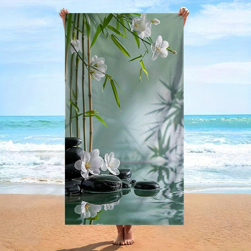 Asciugamano da Spiaggia Zen Bambù e Orchidea Design Natura Tranquilla Microfibra Morbido Asciugamano da Bagno per Nuoto Viaggio Campeggio Coperta Sportiva