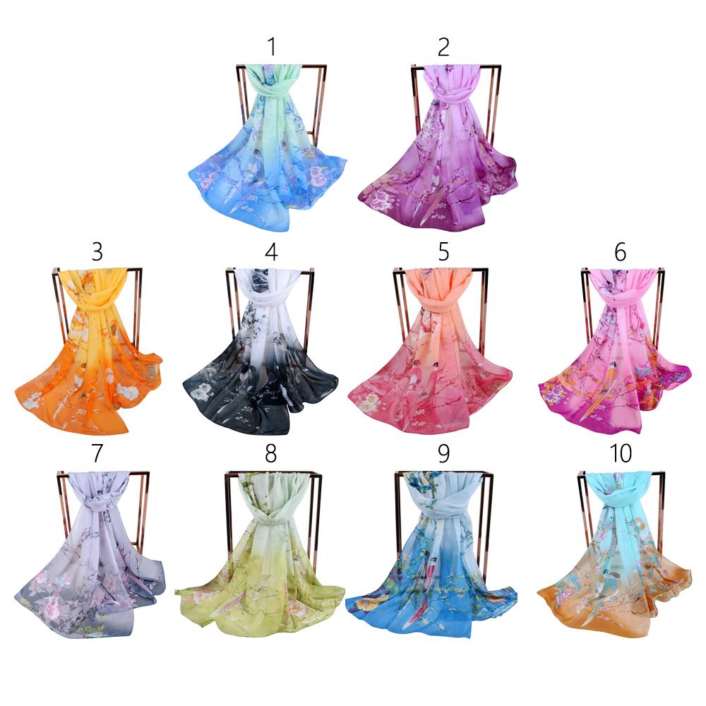 Flower Print Shawl Silk Breathable Scarf Casual Long Chiffon Scarf  Women