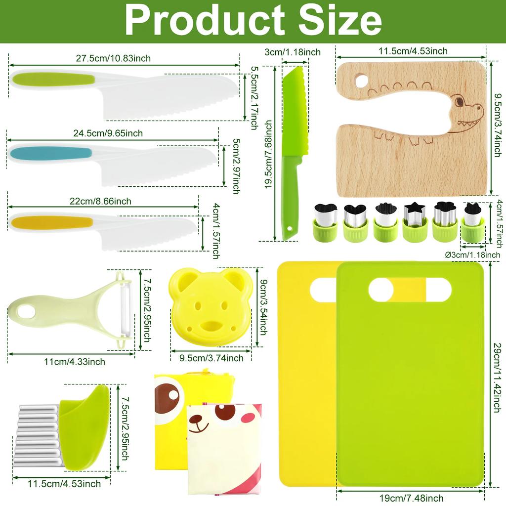 18-teiliges Kinder-Kochmesserset, Küchenmesser für Kleinkinder, Kunststoffmesser, Gemüseschneider, Wellenschneider, Kochutensilien für die Küche