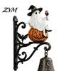 Illuminated Porch Hanging Halloween Light Up Ghost Pumpkin Doorbell, Vintage Resin Wall Bell with Spooky Yard Accessories Warm Glowing, Battery