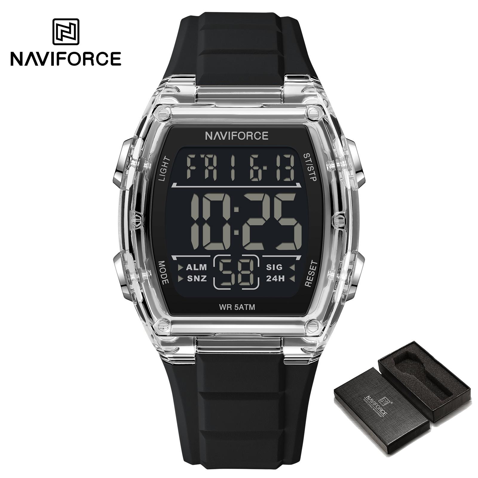 

NAVIFORCE Original Outdoor Men Boys LCD Digital Watch Calendar Chronograph Waterproof Night Pattern Silicone Strap Casual Fashion Watch NF6106 чёрный/серебряный