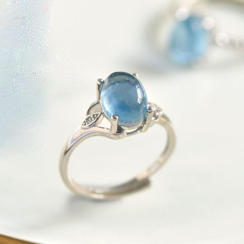 

Original Designer Aquamarine Gemstone Rings For Women Light Luxury And Exquisite Fresh Translucent Blue Couple Ring Fine Jewelry resizable