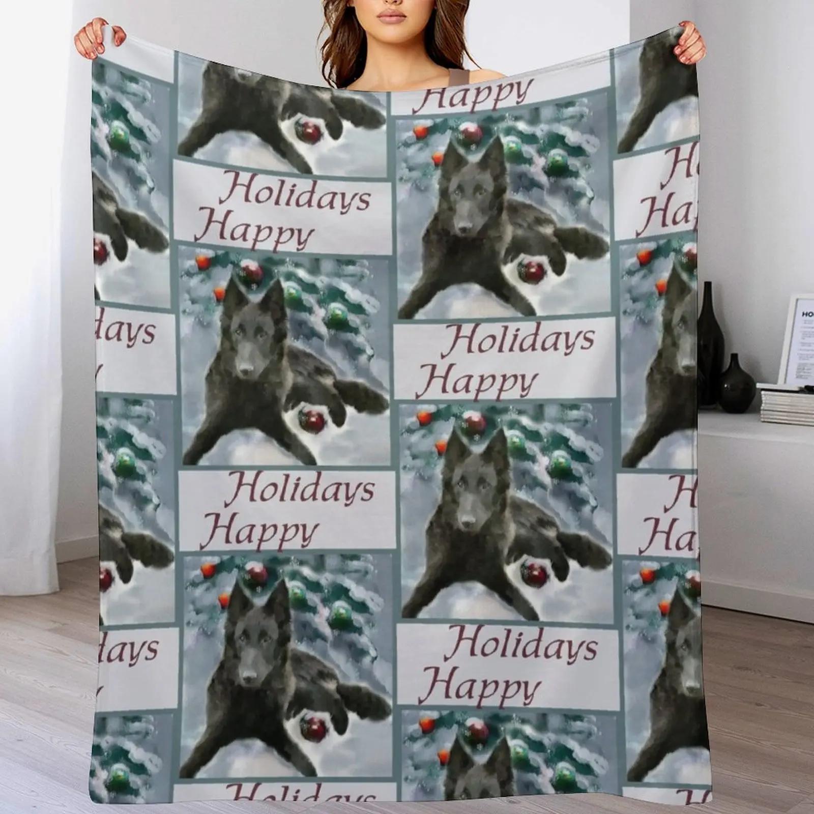 Belgian Sheepdog Groenendael Christmas Art Gifts Throw Blanket Elegant Warm Throw Blanket for Hotel Home 102x76cm(40x30in)