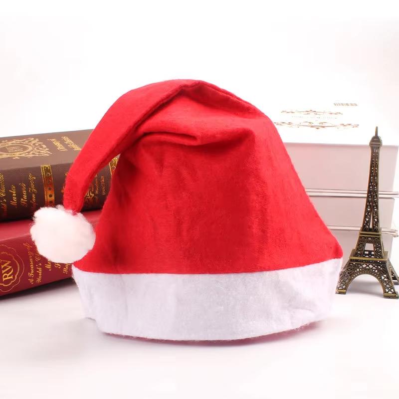 Christmas Santa Hats Comfortable Non-Woven Fluffy White Pom Pom Kids Adult Fit for Home Xmas Gatherings
