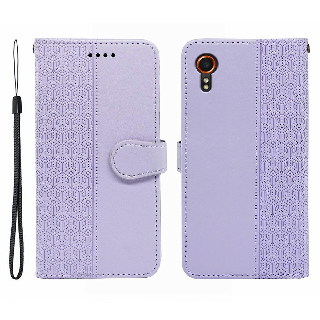 For Samsung Galaxy Xcover7 Case Anti Scratch Splicing Imprinted Rhombus Leather Phone Cover