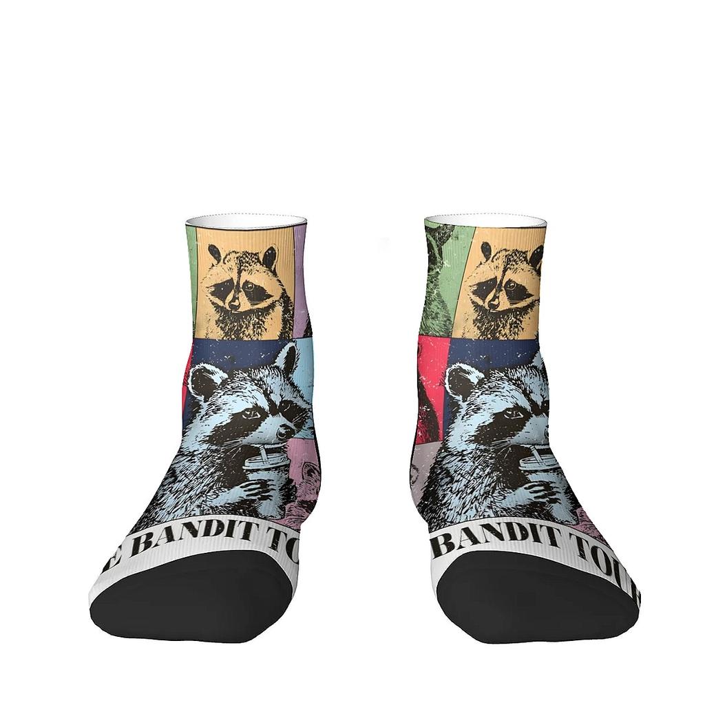 Animal Graffiti Raccoon Print Pattern Unisex Soft Breathable Comfortable Sweat Wicking All-match Carnival Low-top Trendy Socks