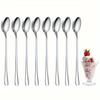 Stainless Steel 1/10pcs Long Handle Spoons Set - Dishwasher Safe, Ideal for Ice Cream, Coffee, Tea Stirring Kitchen Utensils