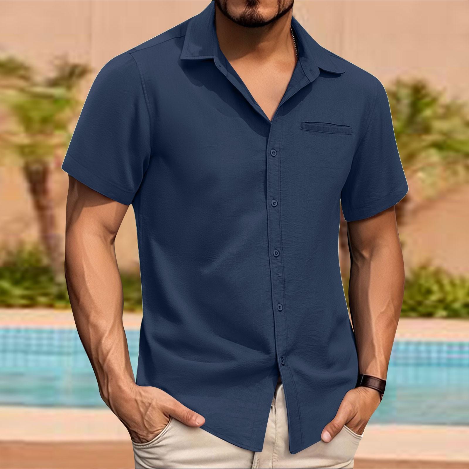 

Мужская повседневная рубашка с коротким рукавом на пуговицах, летние пляжные рубашки XL