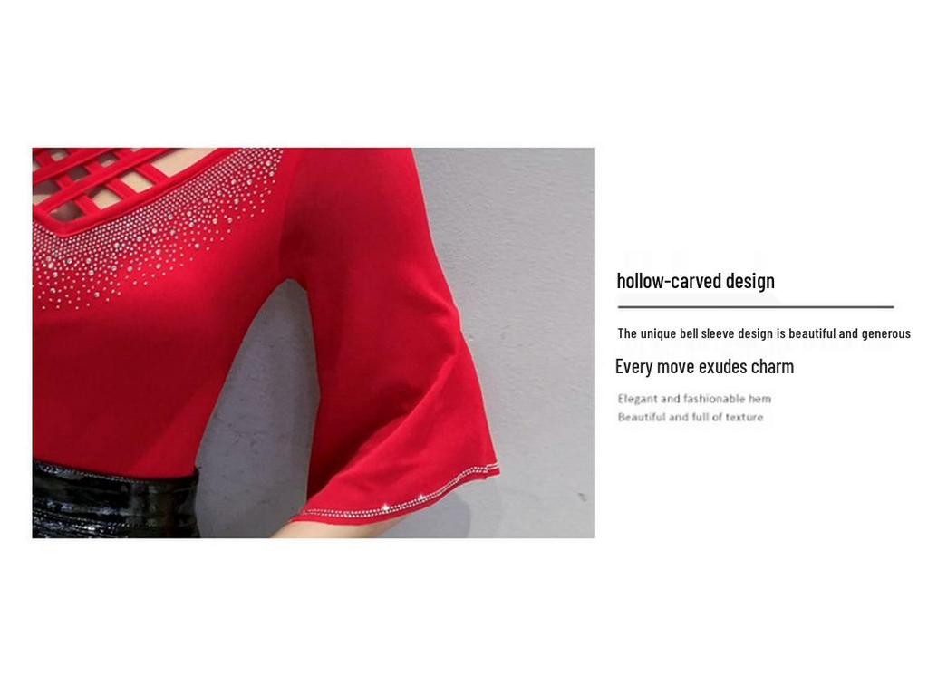 2024 Summer Mesh Fashion Cross Hollow Hot Drill Slimming Sun Protection Top for Women