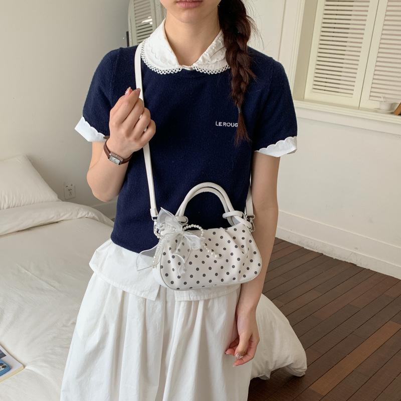 Fashion Wrinkled Cloud Bag Polka Dot PU Leather Crossbody Bag Stylish Small Shoulder Bag For Women Daily Use