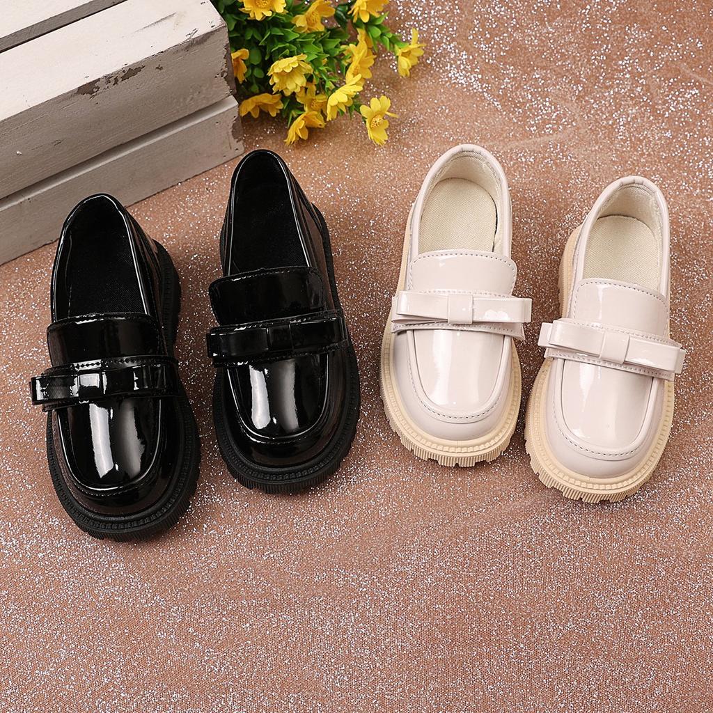 Girls Flats for School Students Black Uniform Shoes Round Toes Glossy  Spring Autumn Children Leather Shoes British Style