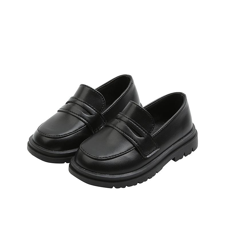 Kids Loafers Slip-on Pu Leather Shallow Black Brown Boys Girls Flat Shoes 21-36 Toddler Fashion Leisure Children Casual Shoe