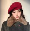 Solid Color Wool Beret Korean Crochet Casual Versatile Bud Hat Women'S Autumn And Winter British Retro Knitted Wool Hat