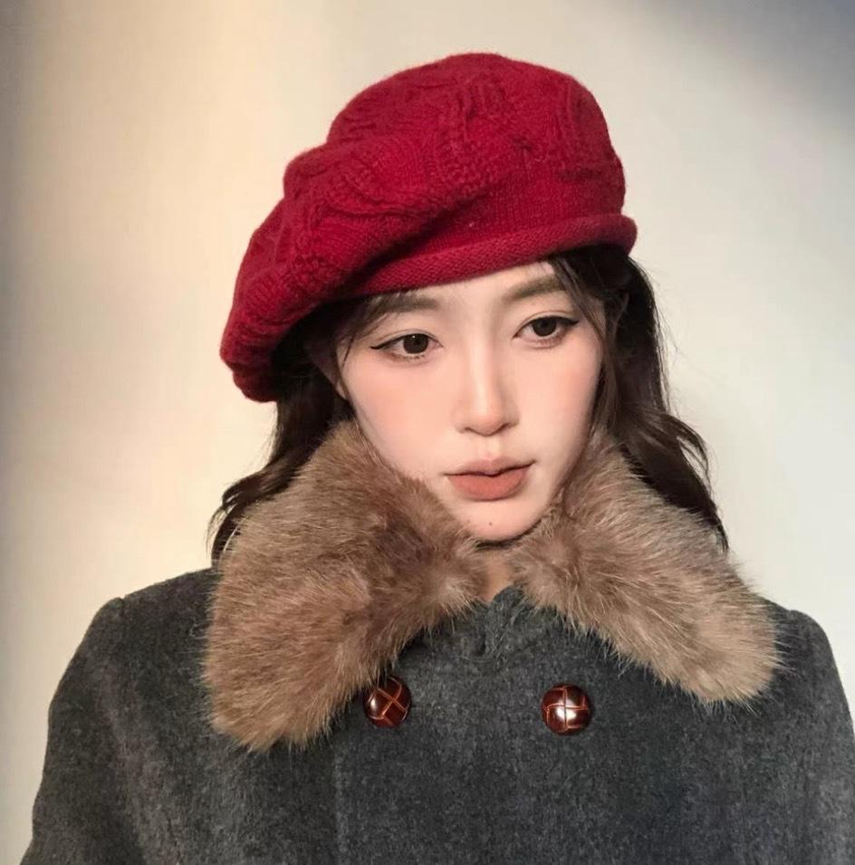 Solid Color Wool Beret Korean Crochet Casual Versatile Bud Hat Women'S Autumn And Winter British Retro Knitted Wool Hat