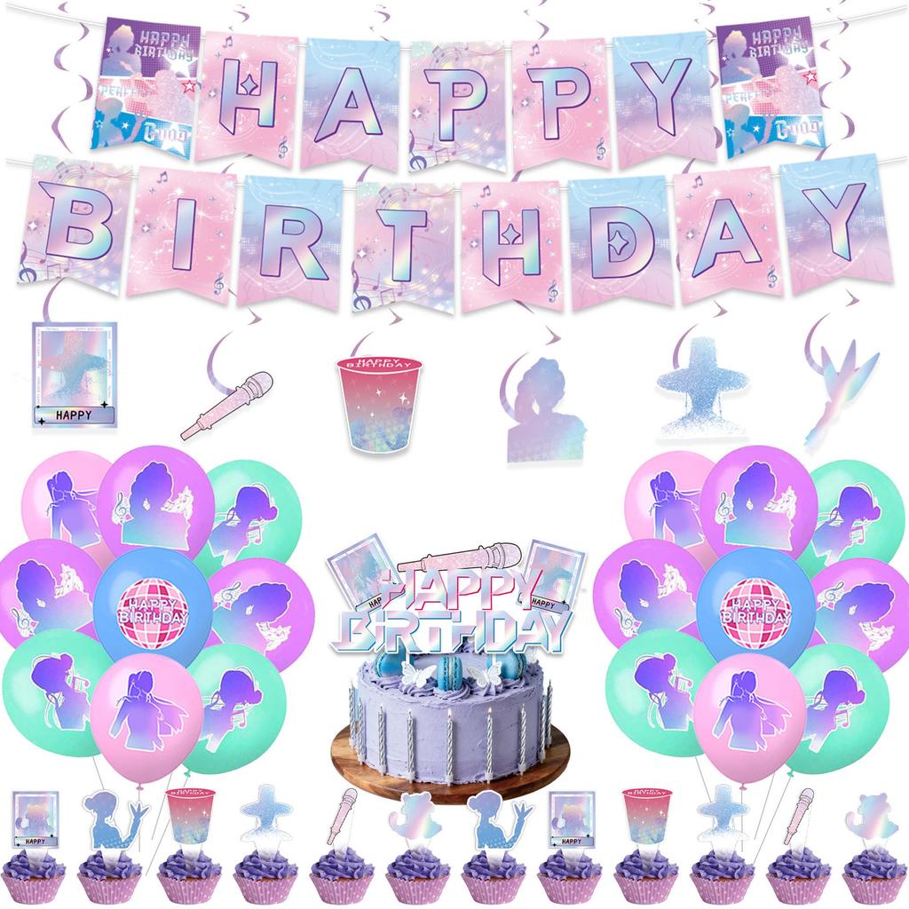 Colorful Demon Hunter Girls Party Tableware Set with KPOP Birthday Plates & Pull Flags Decorations