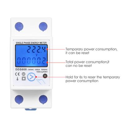 AC 230V Single Phase Energy Meter With Reset Button With Backlight Single Phase Energy Meter