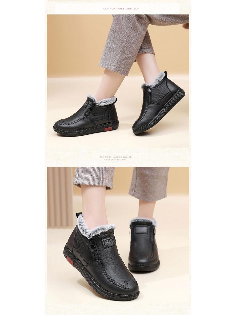 2023 Women's Winter Warm Velvet Cotton Snow Boots with Non-Slip Soft Soles for Middle-Aged and Elderly