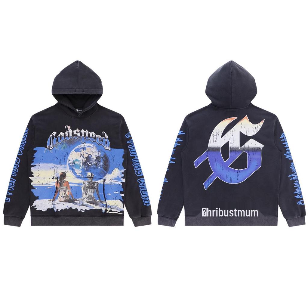American Trendy GD Rock Retro Distressed Hoodie - Autumn/Winter Fashion