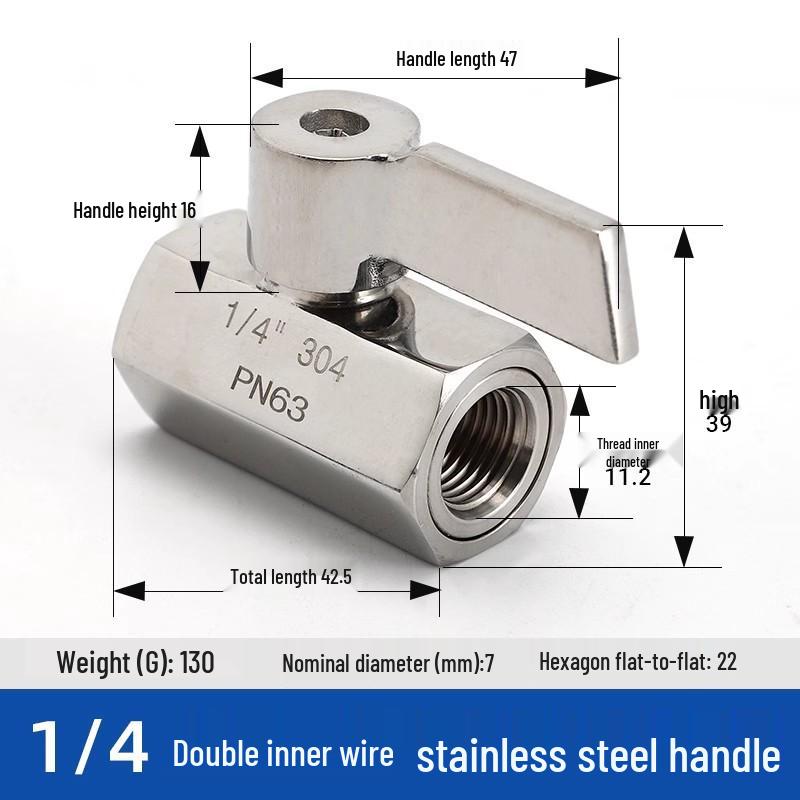 

304 Stainless Steel Mini Ball Valve, Double Internal Thread 1/4 1/2 , Internal Thread Switch Valve