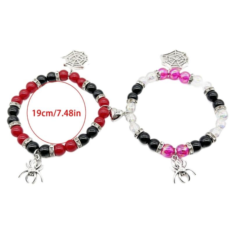 1 Paar Spinnen-Paararmbänder Magnetisches Herz-Design Handgelenkkette Trend Freundschaftsarmband für den Alltag Halloween-Party
