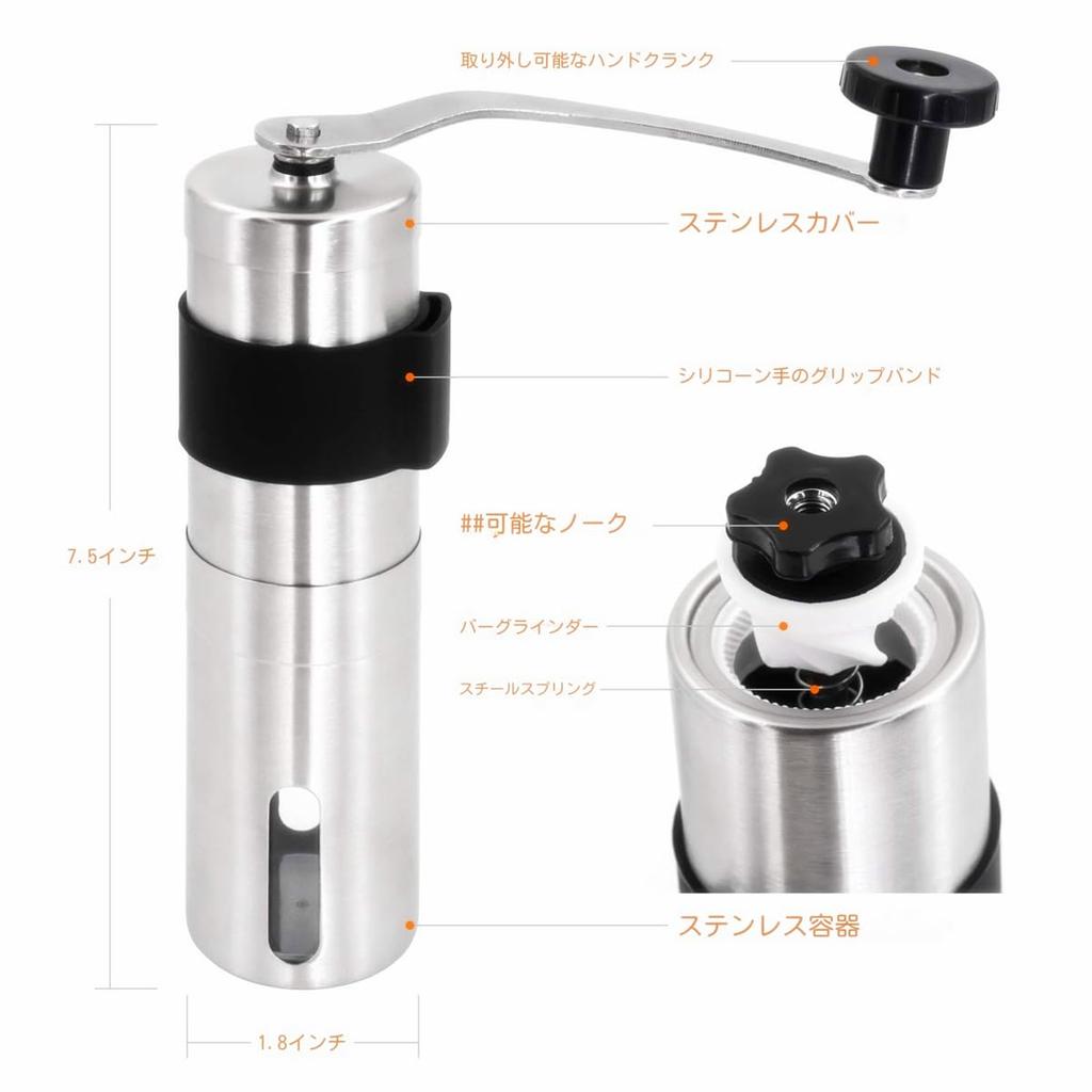 Creative Stainless Steel Hand-Crank Coffee Grinder, 30g Capacity, with Silicone Sleeve, Fully Disassembled, Portable Mill Box Package for Home,