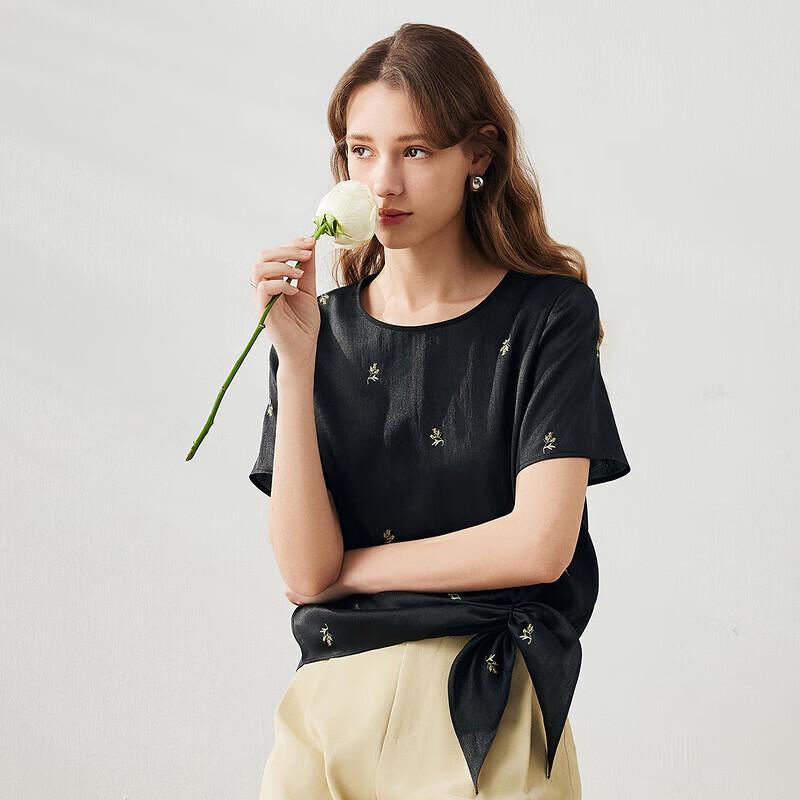 Kemeng Boka Embroidered Silk T-Shirt for Women