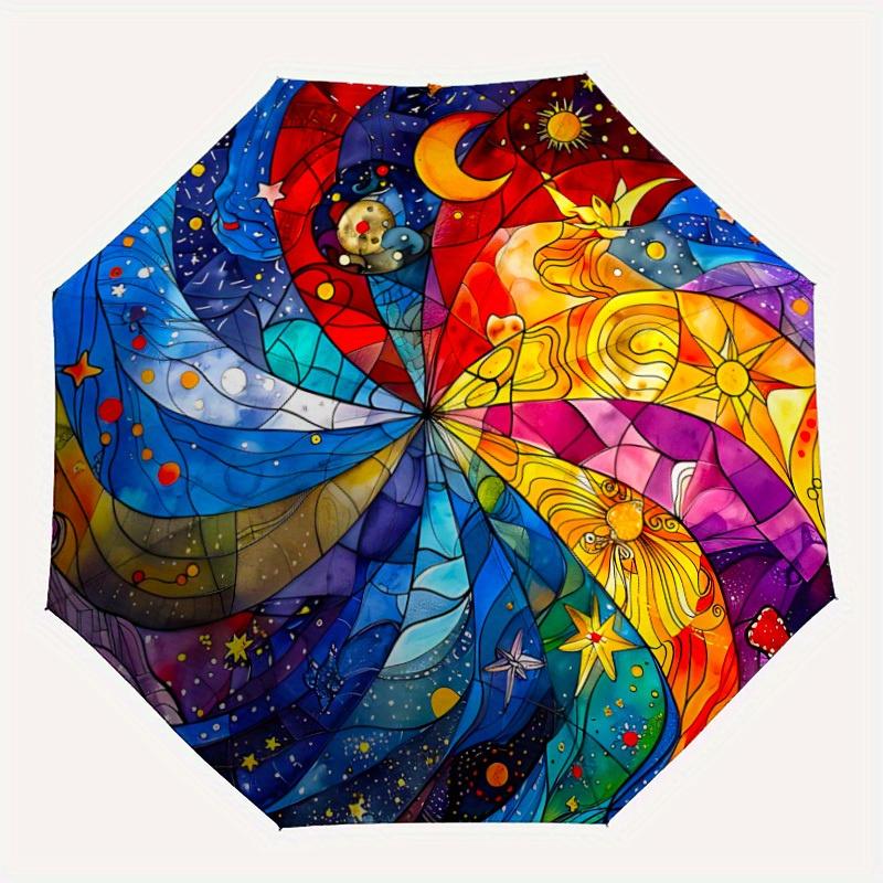 

1pc CelestialStained Automatic Folding Umbrella, Portable & Foldable Design with 8 Ribs, Casual Outdoor Accessory yy250729064