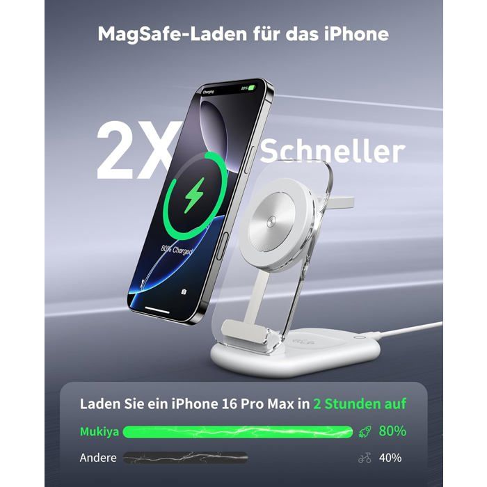 Station de Charge 3 en 1 - UNDERSCORE - Compatible iPhone 16/15/14 - Pliable - Réglable - Blanc Ivoire