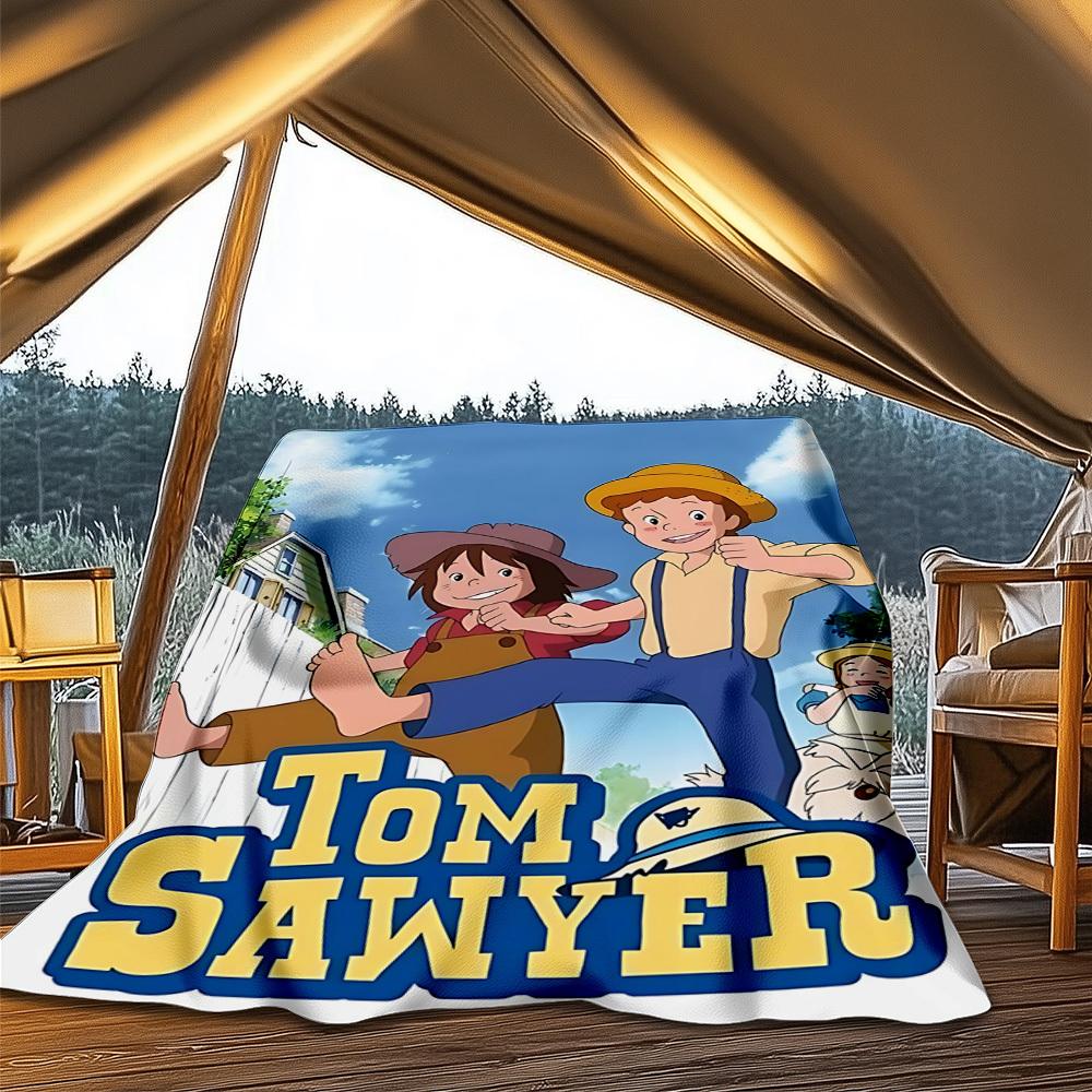 1pc Tom Sawyer Outdoor Flannel Blanket, Lightweight Warm Cozy for Travel Camping Office Soft Polyester Fabric