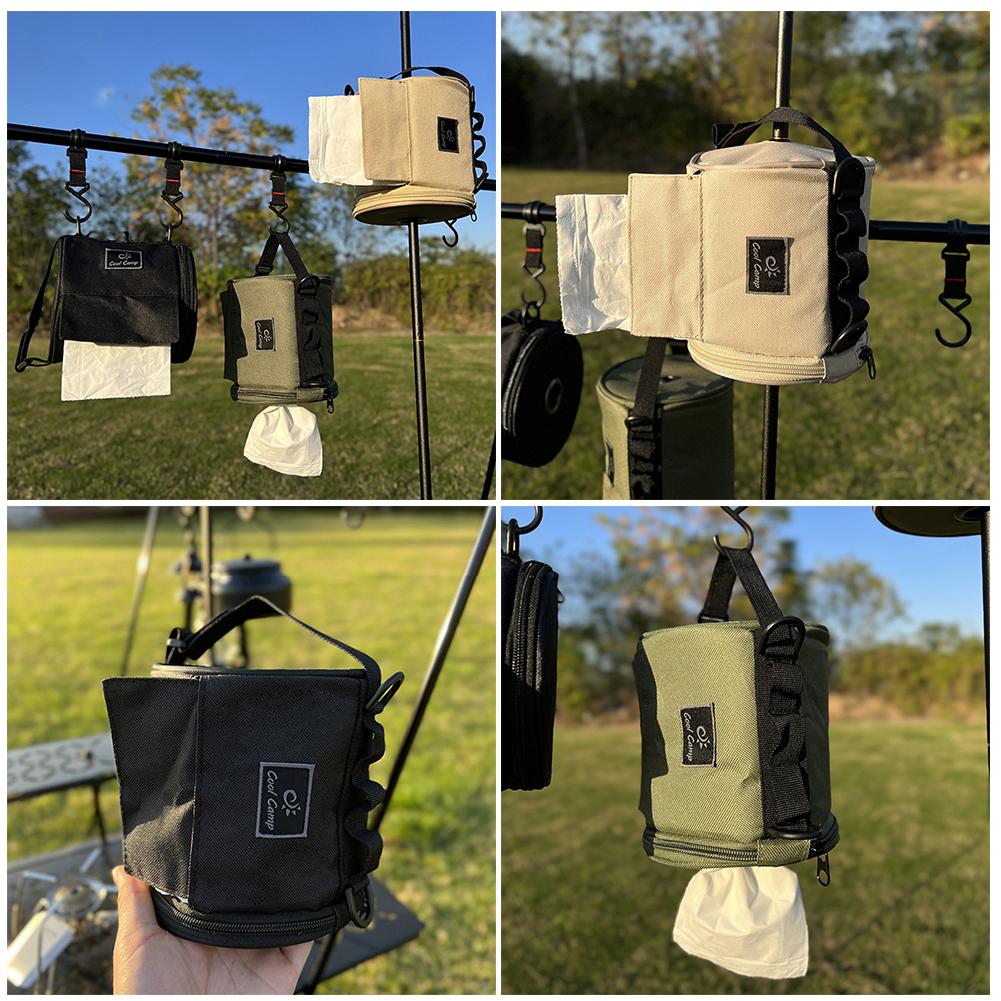 Portable Outdoor Camping Tissue Case with Hook Roll Paper Storage Bag Tissue Container for Outdoor Camping Hiking