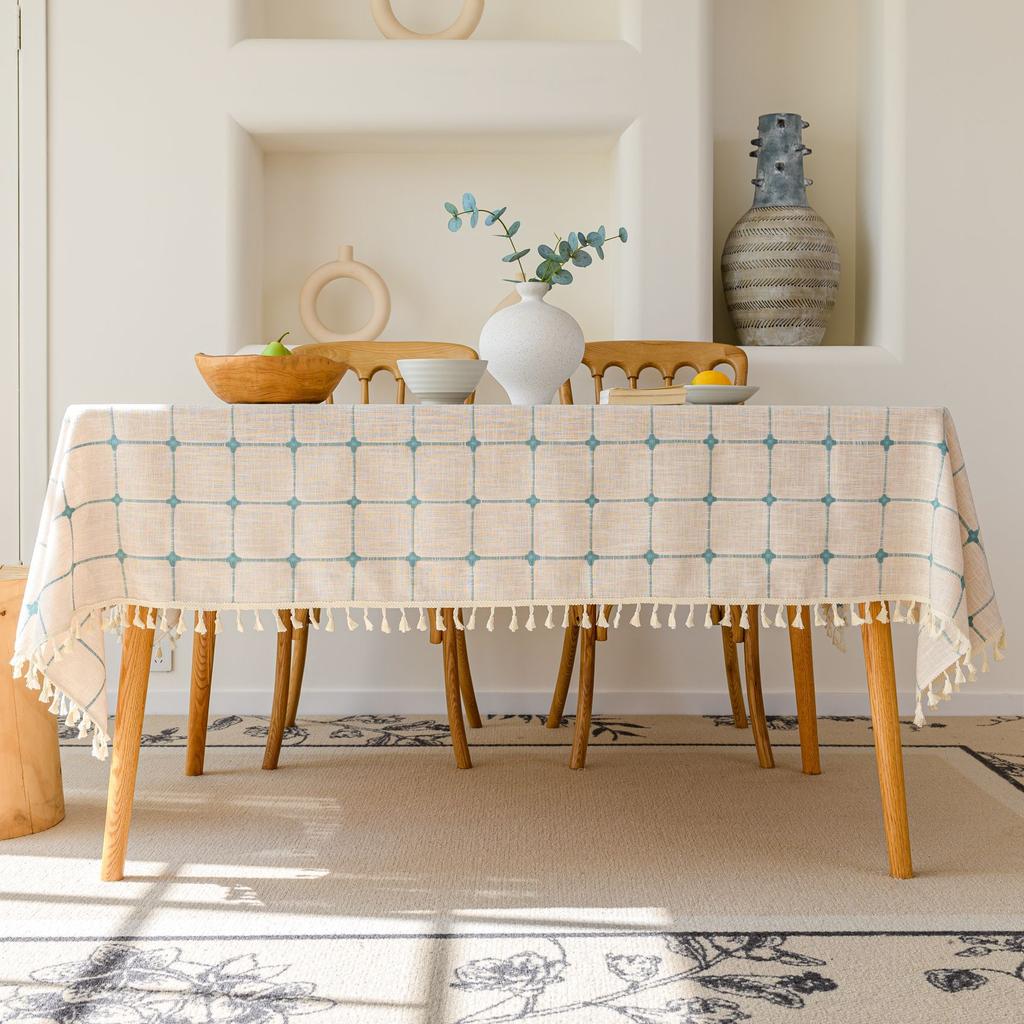 Embroidered Checkered Universal Dining Table Cloth Decorative Tablecloth Cover Cloth North Tablecloth Table Mat Cotton And Linen