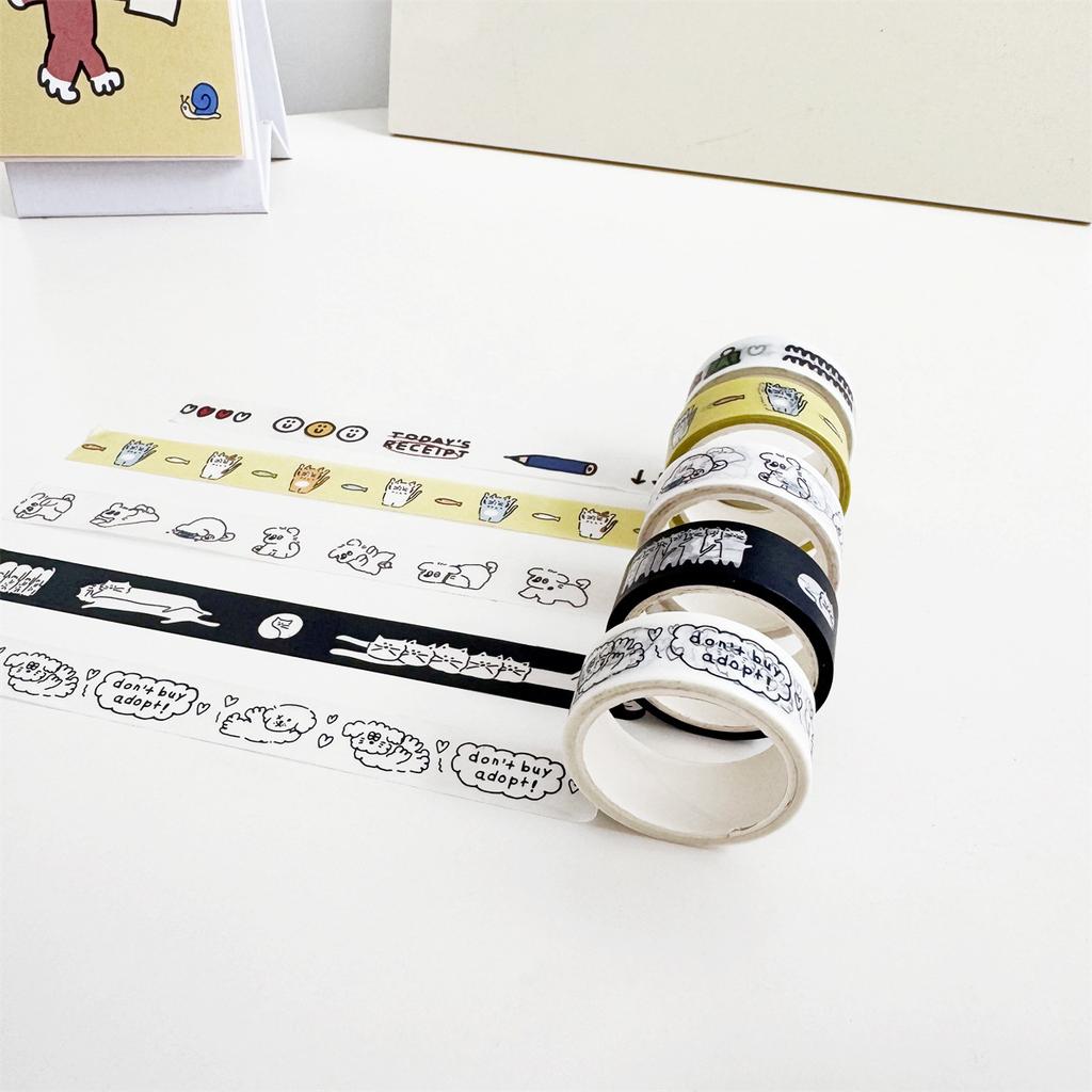 5m Roll Minimalist Animal Washi Tape Korean Aesthetic Hand Drawn Dog Cat Decorative Adhesive Tape for Journaling Supplies