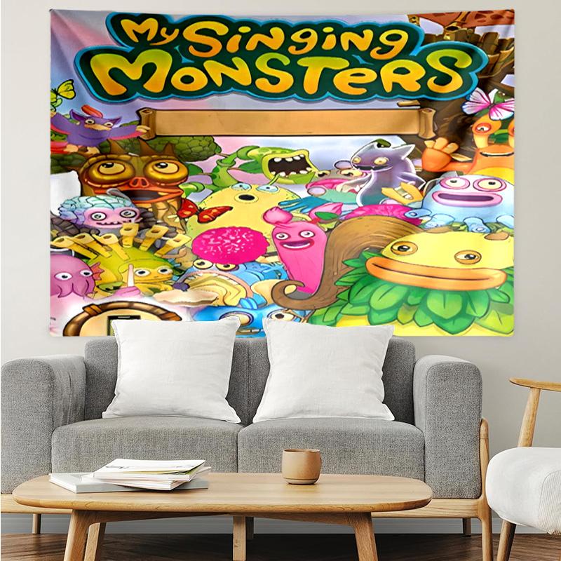 My Singing Monsters Wandteppich für Schlafzimmer Ästhetik Klassenzimmer Wandbehänge für Wohnzimmer Studentenwohnheim Büro, Ideales Kreatives Geschenk