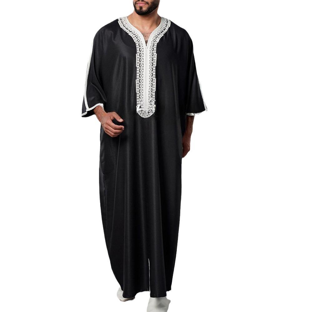 2024 Men's Embroidered Short Sleeve Robe, Middle Eastern & Malaysian Style