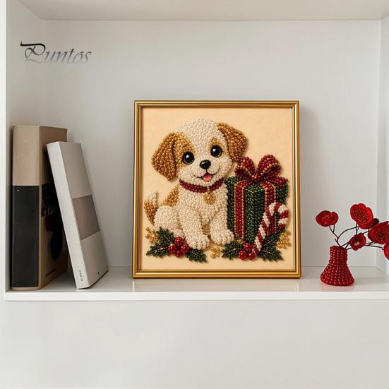 Winterwunderland Kreativaktivitäten Weihnachten Kunst-Kit mit künstlichen Perlen, Xmas Hut Katze Hund Malerei DIY Themenprojekte 3D Welpen Perlen Bastel-Kit für Erwachsene,