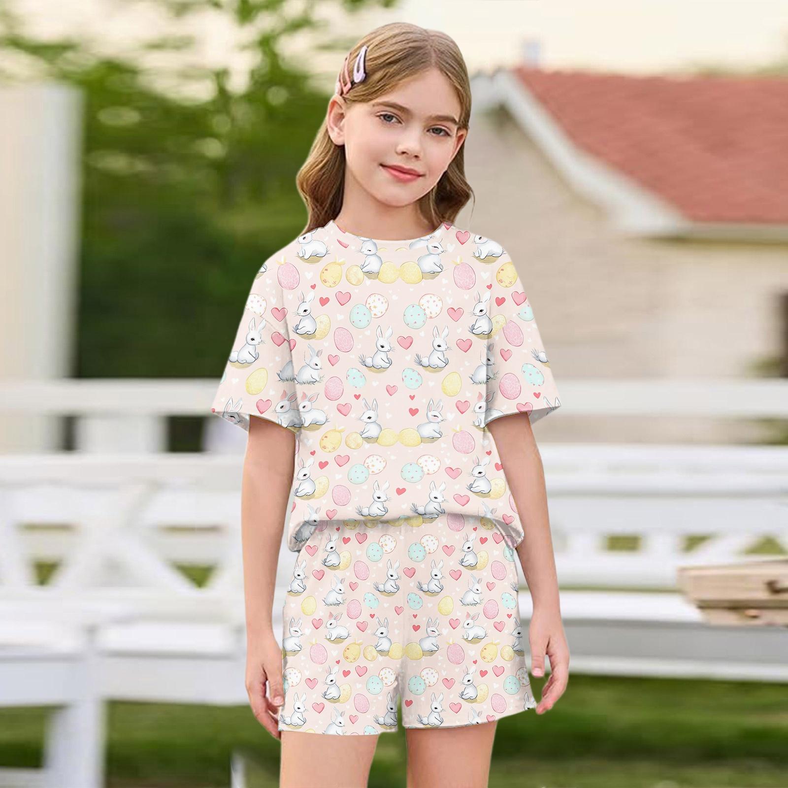 

Kid Patriotic Outfit - Short Sleeve & Shorts 2-Piece Set For Girl Easter Day 140
