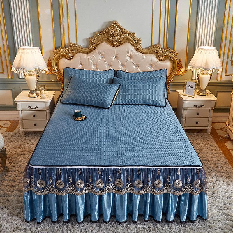 3pcs Bedding Set European Luxury Summer Cooling Bedspread Latex Ice Silk Elegant Bedcover Zipper Removable Quilted Bedspread