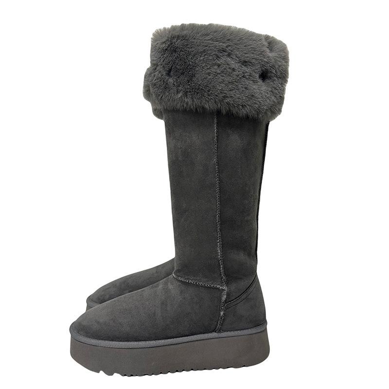 Wool version~ grey tall snow boots women's new winter thick-soled boots with fleece and thicker two thermal cotton boots