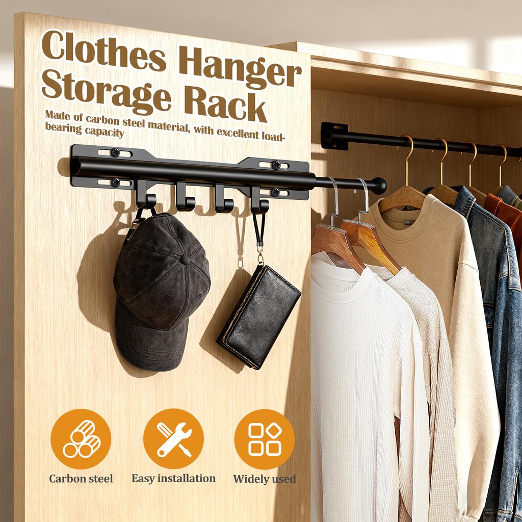 12.6 Inch Pull Out Closet Valet Rod Carbon Steel Closet Hanging Rod with 4 Hooks Extending Closet Rod for Bathroom Laundry Room