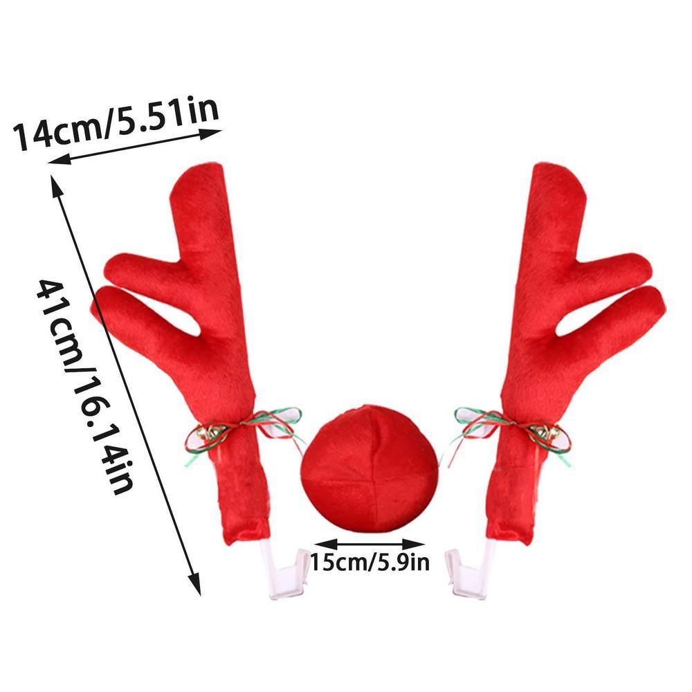 Christmas Costume Auto Ornaments Deer Horn Car Exterior Decoration Decor Set Elk Rudolph Antler Car Reindeer Red Nose